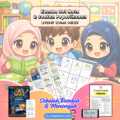 Ilustrasi pelajar sekolah rendah dan menengah belajar menggunakan kombo set nota semua subjek dan set soalan peperiksaan UASA daripada Academy Excella dalam suasana ceria dan interaktif.