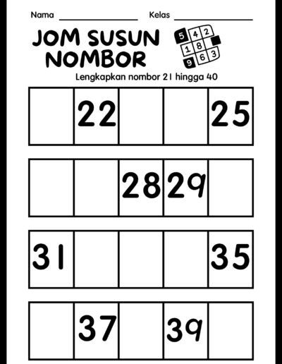 latihan nombor 21 hingga 40 tahun 1 lengkapkan nombor sekolah rendah