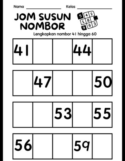 latihan nombor 41 hingga 60 tahun 1 susun nombor matematik