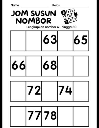 latihan nombor 61 hingga 80 tahun 1 susun nombor matematik