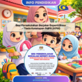 Ilustrasi chibi murid dan guru di sekolah Malaysia menunjukkan sesi persekolahan berjalan seperti biasa tanpa PdPR menurut pengumuman KPM