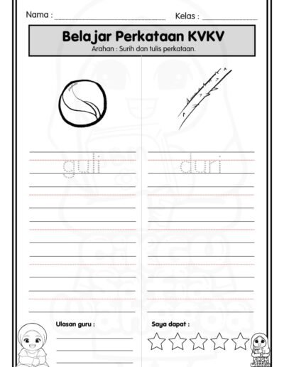 latihan menulis perkataan kvkv untuk kanak-kanak