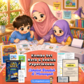Ibu membantu anak yang cepat bosan belajar menggunakan set nota digital dan soalan peperiksaan yang dicetak untuk ulangkaji lebih menarik.