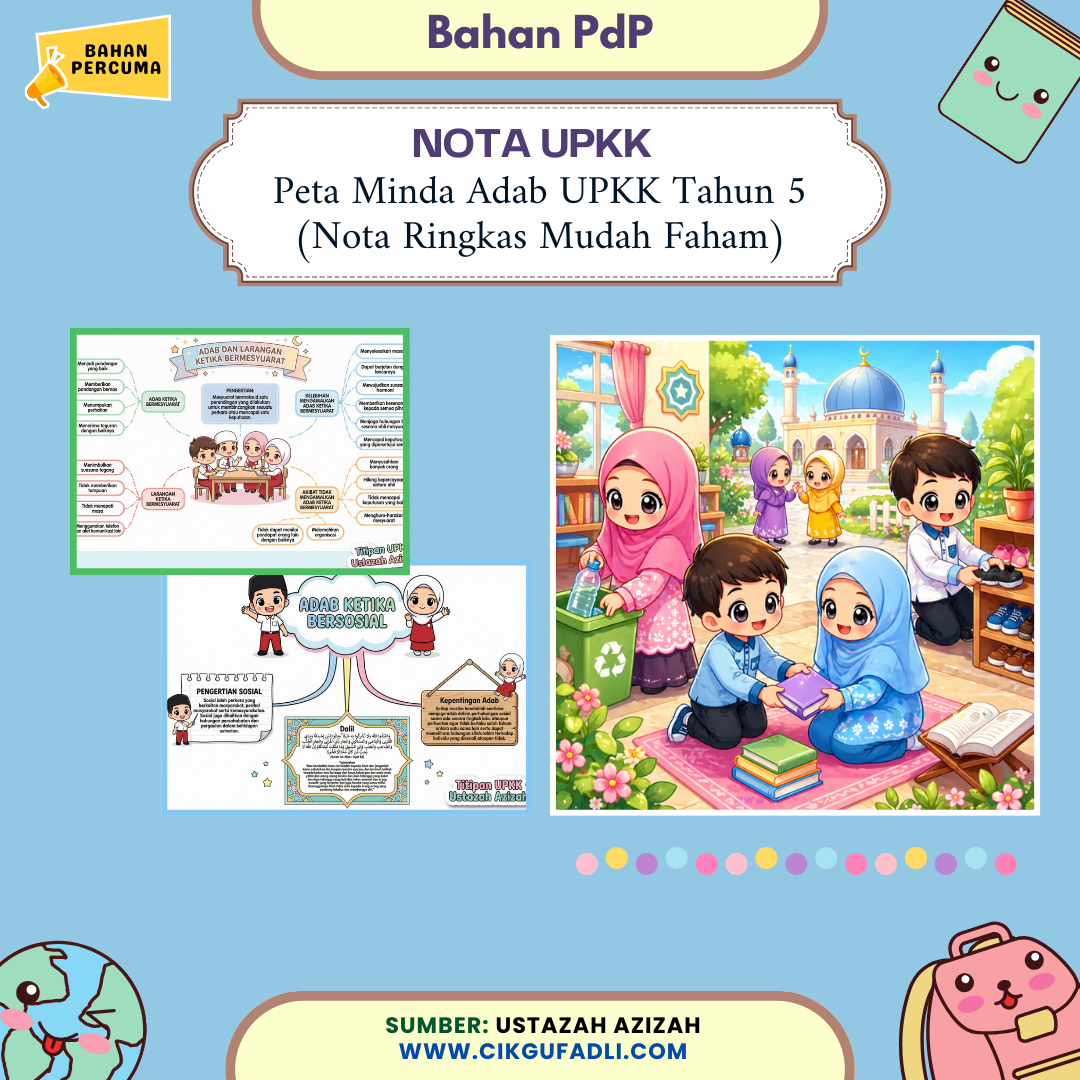 Nota Adab UPKK Tahun 5 peta minda bergambar untuk pembelajaran mudah faham murid