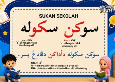 Nota perkataan Jawi sukan sekolah beserta bacaan pendek Jawi untuk latihan murid sekolah rendah