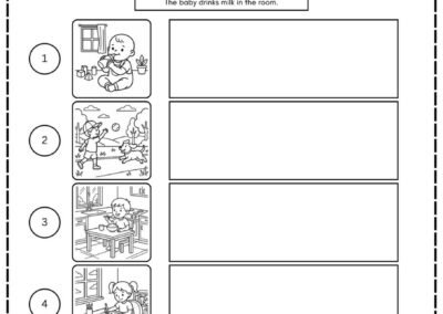 Worksheet English sekolah rendah halaman 2 latihan menulis ayat mudah berdasarkan gambar bilik darjah dan rumah