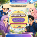 Ilustrasi anime pelajar lelaki dan perempuan menyemak keputusan UPUOnline lepasan SPM 2026/2027 menggunakan telefon pintar dengan maklumat tarikh semakan dan aplikasi UPUPocket serta MyGOV.