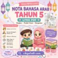 Poster Nota Bahasa Arab Tahun 5 UPKK PDF percuma dengan ilustrasi chibi murid KAFA belajar Bahasa Arab