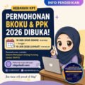 Ilustrasi chibi pelajar mempromosikan permohonan BKOKU dan PPK 2026 melalui SisPO