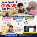 Poster ibu membantu anak cepat give up belajar menggunakan nota ringkas, latihan pendek dan bahan PDF printable untuk bina keyakinan belajar secara perlahan di rumah.