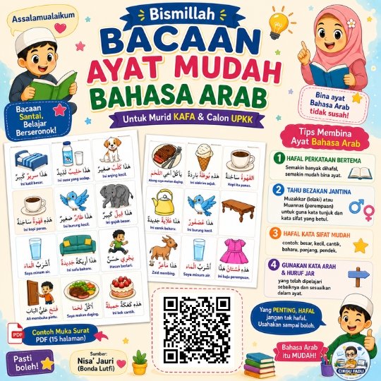Bacaan Ayat Mudah Bahasa Arab UPKK PDF dengan contoh ayat bergambar untuk murid KAFA dan calon UPKK