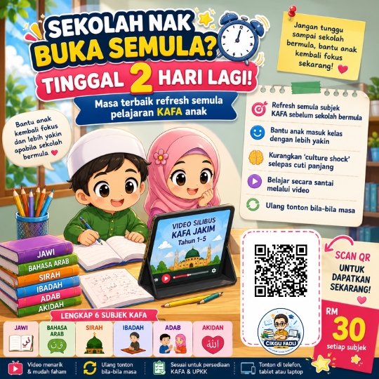 anak mengulang kaji menggunakan video silibus kafa jakim sebelum sekolah dibuka semula