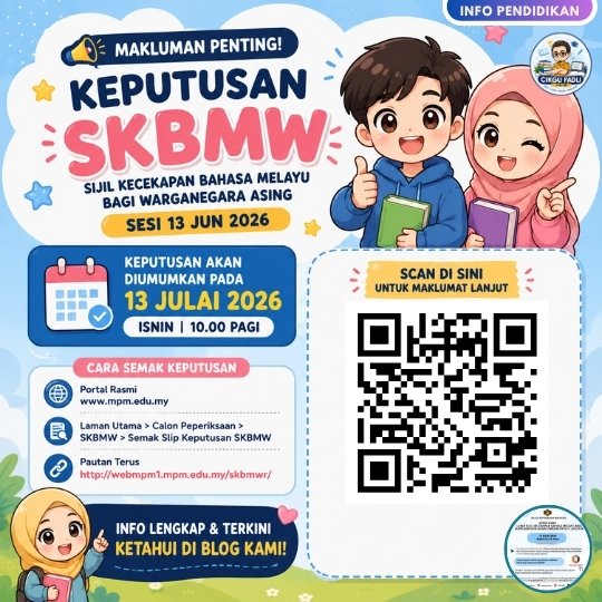 keputusan sijil kecekapan bahasa melayu bagi warganegara asing skbmw sesi 13 jun 2026 poster chibi qr blog