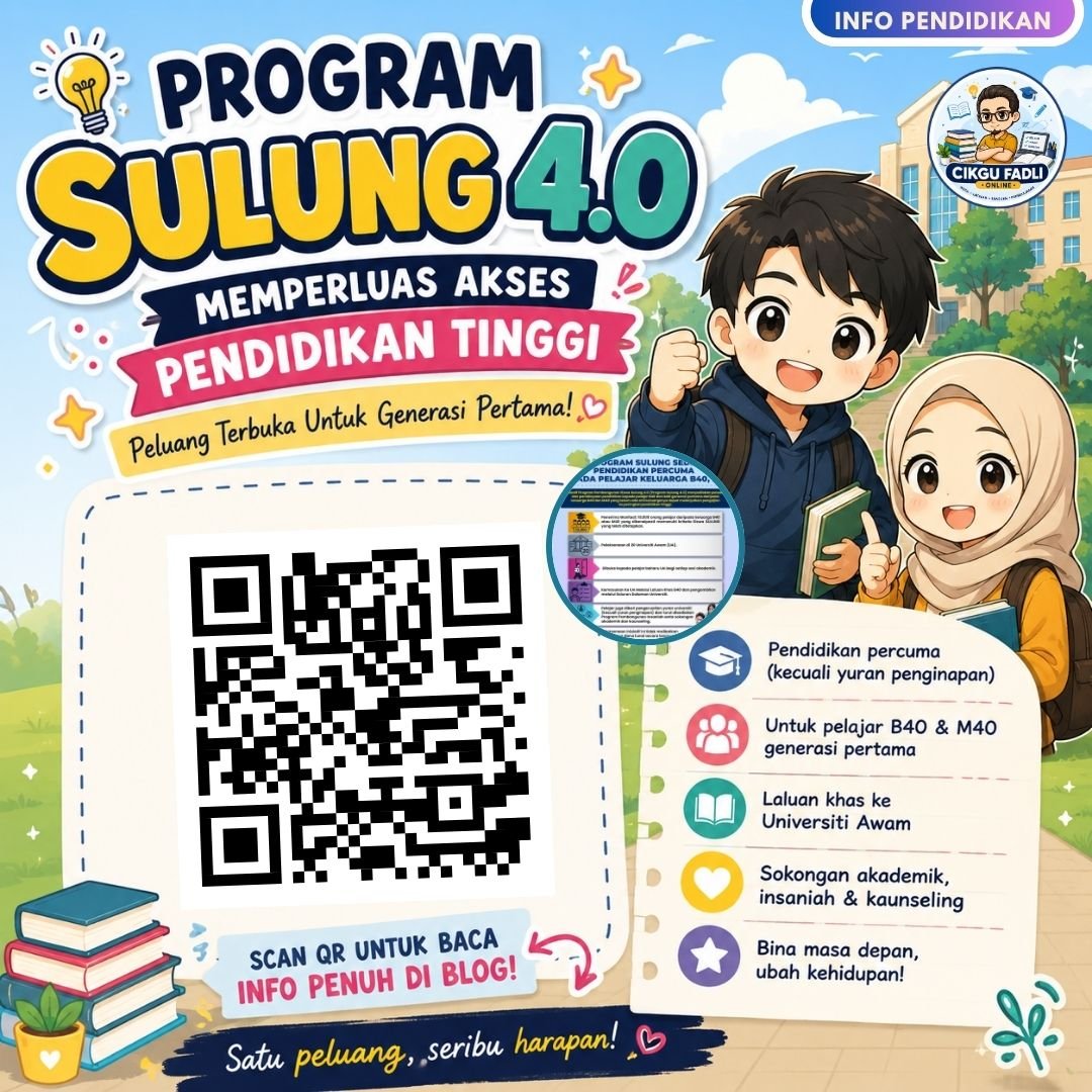 Poster chibi Program SULUNG 4.0 untuk pelajar B40 dan M40 di Universiti Awam Poster chibi Program SULUNG 4.0 untuk pelajar B40 dan M40 di Universiti Awam