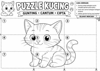 Puzzle kucing gunting cantum cipta boleh dicetak untuk aktiviti pembelajaran