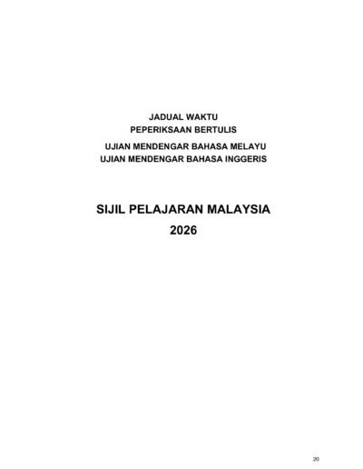 Jadual sidang Ujian Bertutur Bahasa Inggeris SPM 2026 dari 2 hingga 5 November 2026.