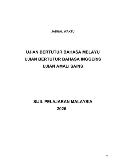 Jadual waktu peperiksaan bertulis SPM 2026 mengikut tarikh dan mata pelajaran.