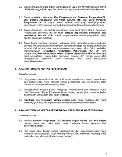 Jadual akhir peperiksaan bertulis SPM 2026 mengikut tarikh, waktu dan mata pelajaran.