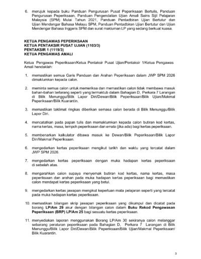 Amaran peperiksaan dan pentaksiran berkaitan larangan serta peraturan kepada calon SPM.