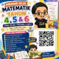 Poster chibi comel untuk rakaman kelas Matematik Tahun 4, 5 dan 6 bersama Cikgu Fadli, merangkumi ukuran panjang, penukaran unit, nombor perpuluhan dan peratus serta ruang kod QR.