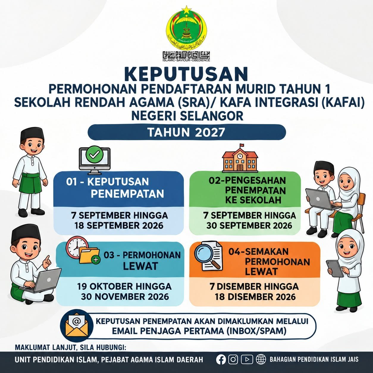 Keputusan Permohonan Tahun 1 SRA KAFAI Selangor 2027 Poster keputusan permohonan pendaftaran Tahun 1 SRA KAFAI Negeri Selangor 2027