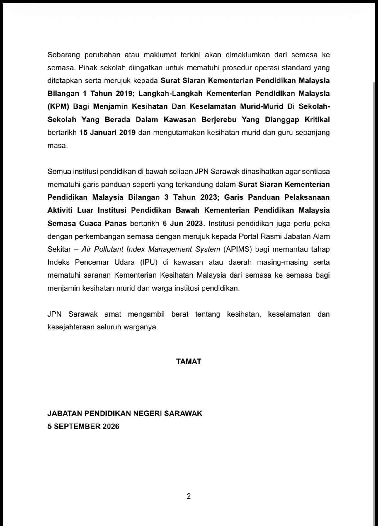 Kenyataan JPNS mengenai penutupan sekolah akibat jerebu dan jumlah sekolah terlibat di Sarawak Kenyataan JPNS mengenai penutupan sekolah akibat jerebu dan jumlah sekolah terlibat di Sarawak